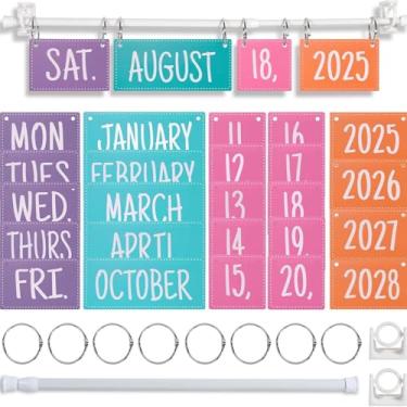 Imagem de Conjunto de quadro de avisos de calendário de sala de aula colorido com suporte ajustável, 54 cartões para decoração de casa escolar