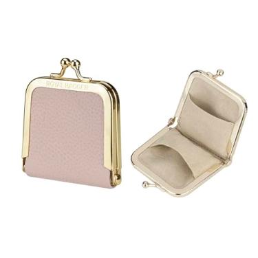 Imagem de Royal Bagger Mini caixa de joias ultrafina de couro de vaca genuíno, armazenamento de anel e colar, bolsa fina para moedas com cadeado Kiss para mulheres 3120 (rosa claro 1)