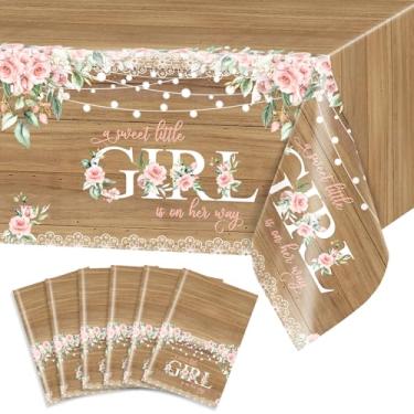 Imagem de Avezano 6 peças de toalha de mesa para chá de bebê rústica, decoração de festa de chá de bebê, floral, decoração grande, 272 x 137 cm