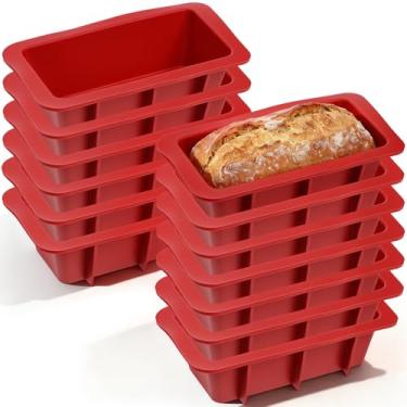 Imagem de MAQUITA Pacote com 12 mini formas de pão de silicone para assar, conjunto de formas de pão de silicone pequenas, formas retangulares antiaderentes para forno, pão, bolo, fácil liberação (vermelho)