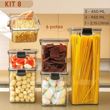 Imagem de Kit Pote Hermético Organizador de Mantimentos e Temperos para Cozinha, Armário e Geladeira Slim Transparente com Tampa Vedada (KIT 8-6 POTES SLIM)