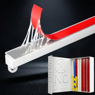 Imagem de Suporte de teto autoadesivo para cortina de teto, trilho de teto para cortinas, para teto liso ou parede - Haste de cortina de porta adesiva sem parafusos (4,56 m)