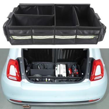 Imagem de Tumukiw Organizador de porta-malas de grande capacidade compatível com Fiat 500 2007-2025, organizadores de armazenamento de porta-malas resistentes e dobráveis, alça reforçada, alças de segurança