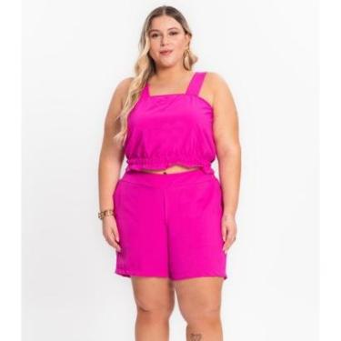 Imagem de Shorts Feminino Plus Size Crepe Light Secret Glam Rosa-Feminino