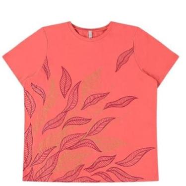 Imagem de T-shirt Plus Size com Estampa Folhagens - Cereja Rosa-Feminino