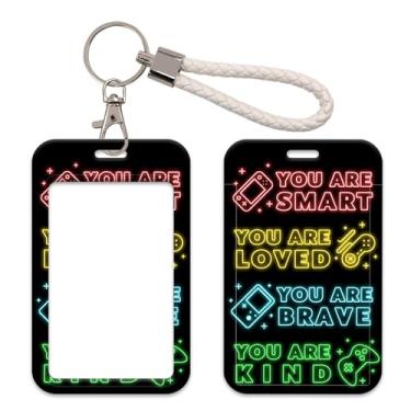 Imagem de Lindo porta-crachá de identificação de jogo com chaveiro, porta-cartão de identificação legal com chaveiro, cartão e foto, capa protetora de plástico rígido para mulheres, homens e crianças, para