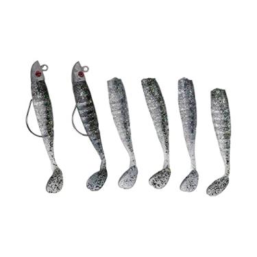 Imagem de Isca de pesca artificial de silicone, isca macia com olhos 3D, equipamento de pesca de alto desempenho para pesca em água salgada, água doce, 6 peças 83g (Verde Escuro)