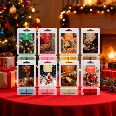 Imagem de T-shin Amostra de derretimento de cera de soja de Natal - Conjunto de 8 tortas de cera perfumadas de inverno | Cera de soja forte derrete para aquecedores elétricos (caramelo, pudim, cranberry