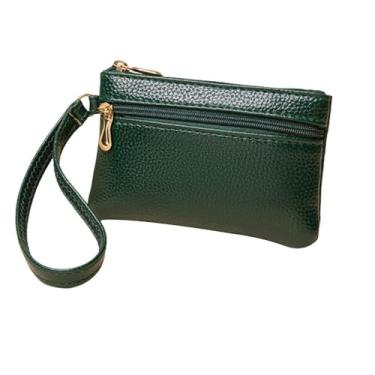 Imagem de Bolsa de armazenamento de moedas, leve, cor sólida, pequena, carteira feminina PU Zero, Verde, Tendência