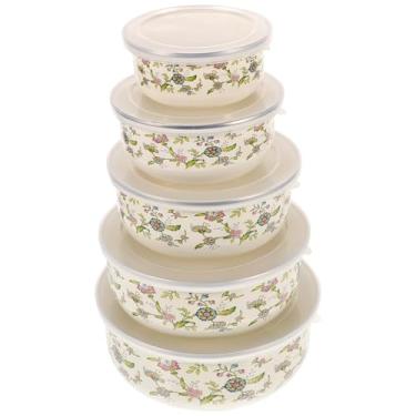 Imagem de 5PCS Enamel Bowls, Enamel on Steel Mixing Bowls with Lids, Vintage Soup Retro Food Containers Soup with Lids, Mixing with Set Containers for Food Fruits Salad