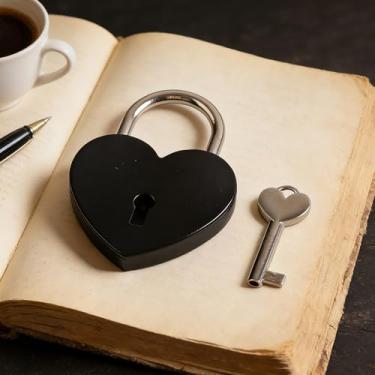 Imagem de Cadeado de baú do tesouro, cadeado de metal em forma de coração com chave para segurança de caixa de joias, bolsa, armário e diário