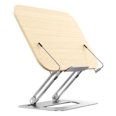 Imagem de KiBcsLic Suporte de madeira multifuncional para livros, receitas e revistas, com prendedores de papel. Ideal para guardar livros de culinária, laptops e livros, Cor de Madeira