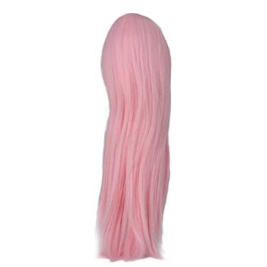 Imagem de Siwoted 1/3 bola articulada boneca peruca centro separação fácil estilo brilhante sentir alta temperatura seda boneca peruca de cabelo para crianças (Rosa claro)