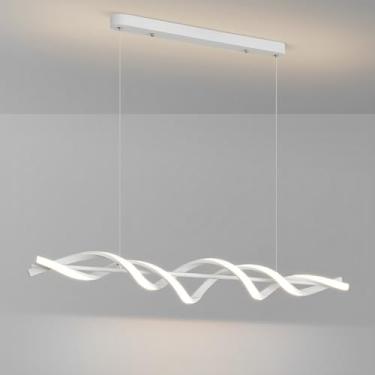 Imagem de Lustre LED linear moderno, luminária pendente branca simples, estilo nórdico, para interiores, ideal para sala de jantar, cafeteria, escritório, cozinha e ilha. Luminária pendente com regula