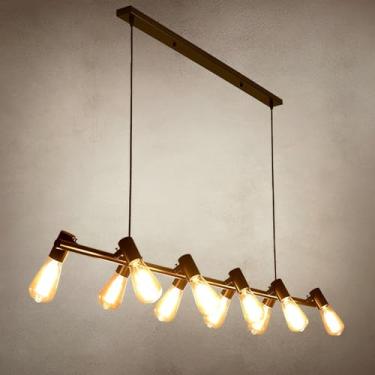 Imagem de Lustre industrial rústico linear, luminária pendente para interiores, ideal para sala de jantar, com acabamento em metal preto, perfeito para ilha de cozinha, bar em estilo fazenda ou hotel.