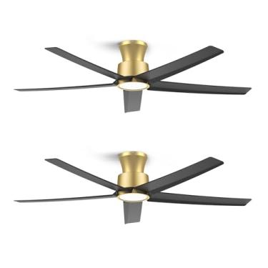 Imagem de ocioc Ventiladores de teto de 132 cm com luzes, ventiladores de teto de grande volume de ar com motor CC silencioso reversível e controle remoto, pacote com 2 (preto-ouro)