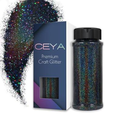 Imagem de Ceya 100 g glitter ultrafino em pó com glitter a laser preto holográfico glitter 1/125 mm 0,2 mm para geleca resina epóxi artesanal, joias, arte de unhas, festivais, maquiagem, scrapbook, pintura de cartões de casamento