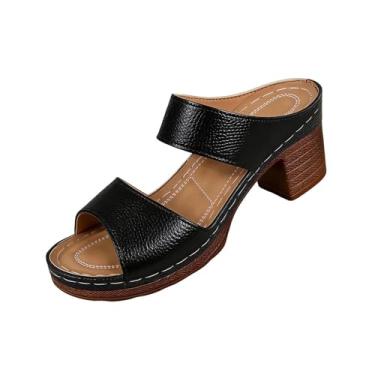 Imagem de Sandálias Baotou casuais femininas com meio chinelo grosso design de salto plataforma calçado confortável feito de poliuretano, Preto, 36