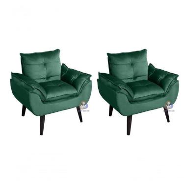 Imagem de Kit 02 Poltrona/cadeira Decorativa Glamour Com Pés Quadrado Verde Veludo