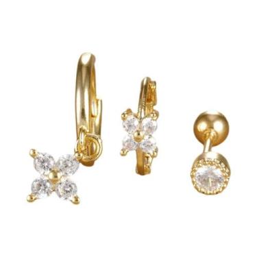 Imagem de Conjunto De Brincos De Argola Pequenos De Aço Inoxidável Com Zircônia 