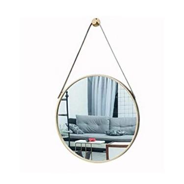 Imagem de Espelho de parede redondo moderno espelho emoldurado de couro pendurado espelho decorativo para quarto banheiro sala de estar tamanho 15 (cor: branco)