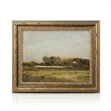 Imagem de InSimSea Impressão em tela de arte de parede vintage, paisagem de campos gramados com moldura dourada, decoração vintage estilo pintura a óleo para casa, sala de estar, quarto, casa de fazenda