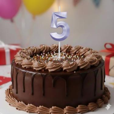 Imagem de Vela De Aniversário Mini Design Número Com 5Cm Silver Festas Lilás (Número 5)