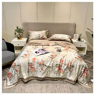 Imagem de Novo conjunto de 4 peças para lavar roupa de cama Tencel verão nu dormir frio gelo seda ar condicionado, edredom de cama solteiro casal 200 * 230 cm (220 * 240 cm)