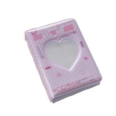 Imagem de Fichário, capa de cartão de foto fofa de 7,6 cm, porta-cartões para identidade, mini álbum de fotos fofo portátil para coleção de cartões de foto, 40 bolsos (rosa estilo 1)