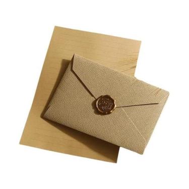 Imagem de Conjunto De Envelope E Carta Em Linho Com Selo De Cera Para Presentes 