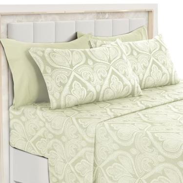 Imagem de Jogo de lençol King com decoração LUX Paisley – 6 peças de microfibra ultramacia com lençol de cima, lençol com elástico profundo de 40,6 cm e 4 fronhas, respirável, decoração de quarto, Oeko-TEX