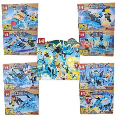 Imagem de Kit Blocos de Montar One Piece  Dragão Kaido Azul 8 Mini Figuras