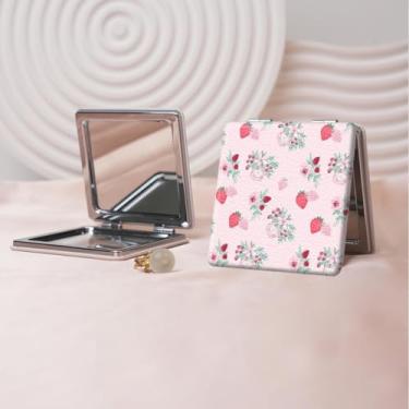 Imagem de Espelho de maquiagem portátil Millennium Y2K Abi-Style, mini espelho de maquiagem portátil dobrável, espelho de contorno quadrado portátil, adequado para mulheres usarem em várias ocasiões
