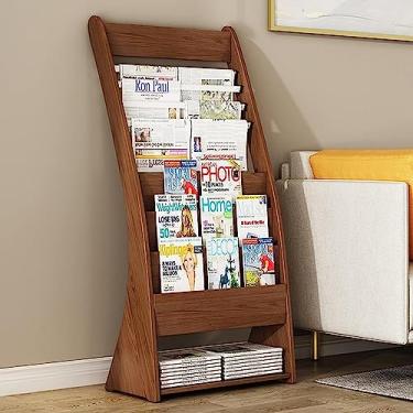 Imagem de Porta-revistas Independente Porta-revistas Porta-revistas de madeira Suporte de exibição de folheto grande para sala de estar Suporte organizador de armazenamento de jornal/catálogo