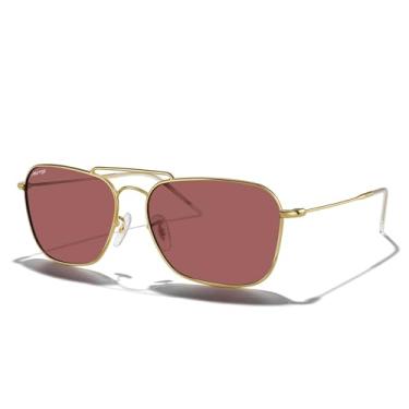 Imagem de MERRY'S Óculos de sol retrô de metal quadrado aviador polarizado para homens e mulheres S6028, Armação dourada polida/lente violeta, Lens Width: 58 Millimeters