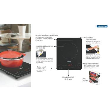Imagem de Cooktop Portatil por Indução Tramontina Slim Touch EI 30 com 1 Area de Aquecimento e Comando Touch 220 V