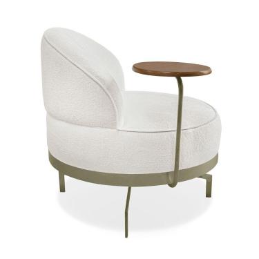 Imagem de Poltrona Sala De Estar Base Giratória Dourada Aura Bouclê S04 - D'rossi Cor Off White