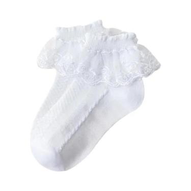 Imagem de Meias De Tornozelo Para Meninas Com Renda E Babados, 10 Pares, Algodão