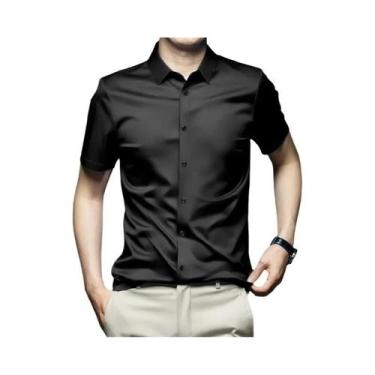 Imagem de Camisa Social Masculina Preta De Seda 5XL Manga Curta Sem Passar a Fer