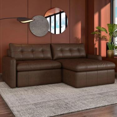 Imagem de Sofá Retrátil 4 Lugares para Sala 264cm Elios Couro Caramelo Z55 - Mpozenato
