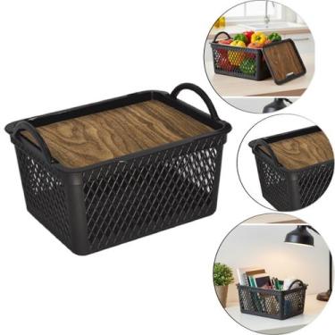 Imagem de Caixa Organizadora Cesto Telado Com Tampa Cor Amadeirada 8 L 25988PM A