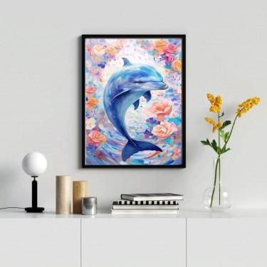 Imagem de Quadro Decorativo Golfinho Floral 33X24Cm - Com Vidro
