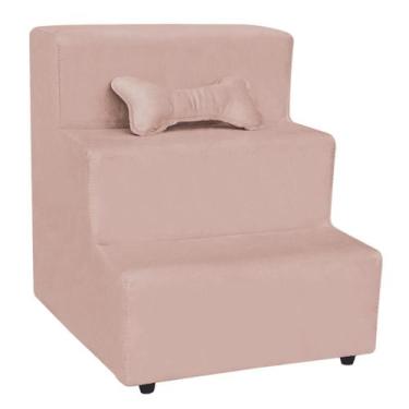 Imagem de Escada Escadinha Para Pet 3 Degraus Com Osso Cor Rose Veludo Liberty M