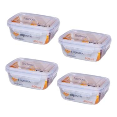 Imagem de Kit 4 Potes Retagulares Fliplock Em Plástico 400ml Rischioto, Transpar
