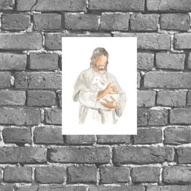 Imagem de Placa Decorativa Jesus Com Cordeiro 18x27cm