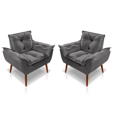 Imagem de Kit 2 Poltronas Opala Decorativa P- Sala, Quarto E Recepção Suede - Lm Decor Cinza Escuro