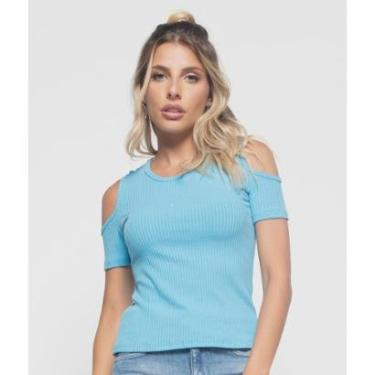 Imagem de Blusa Salvatore Fashion Canelada Manga Curta Ombro Vazado Feminina-Feminino