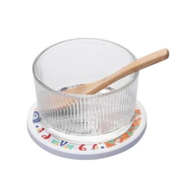 Imagem de Kit Petisqueira Vidro Colher Bambu Suporte de Cerâmica Ladrilho Wolff 