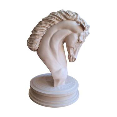 Imagem de Busto Cavalo Xadrez Dourado Preto Madeira claro Decorativo Figura Gran
