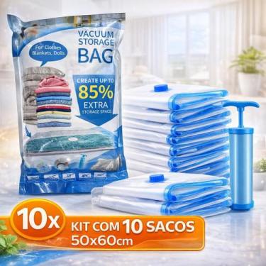 Imagem de Saco A Vacuo para viagens com bomba 50x60 Organizador Plástico Sucção 